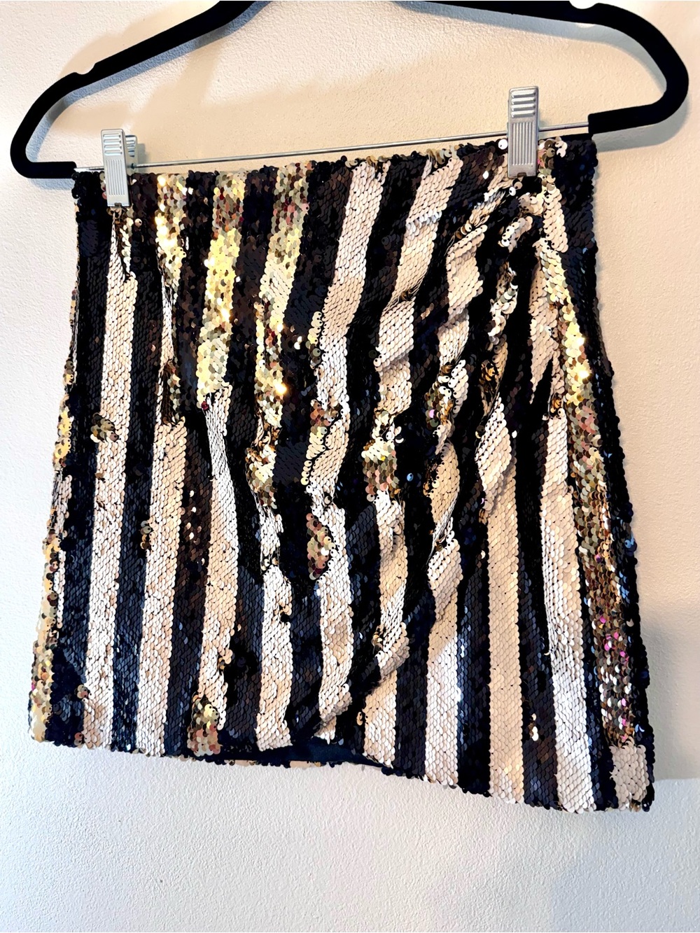 DO+BE Reversible Flip Sequin Mini Skirt Black Gold White